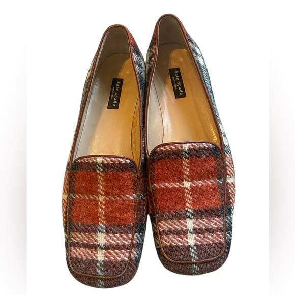 SOLD ❤️ KATE SPADE NEW YORK | Wool Plaid 1/4” Heeled Loafers Flats Shoes, Women - Picture 5 of 9